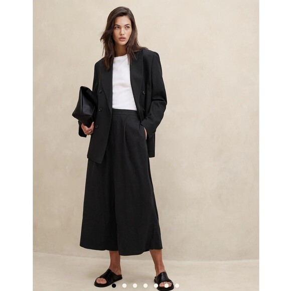 New Banana Republic Pants Extra Large Linen Blend Cropped Flowy Wide Leg Black - Picture 1 of 12